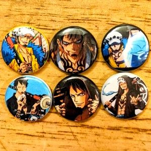 One Piece Trafalgar Law 1 inch set of 6 pinback buttons